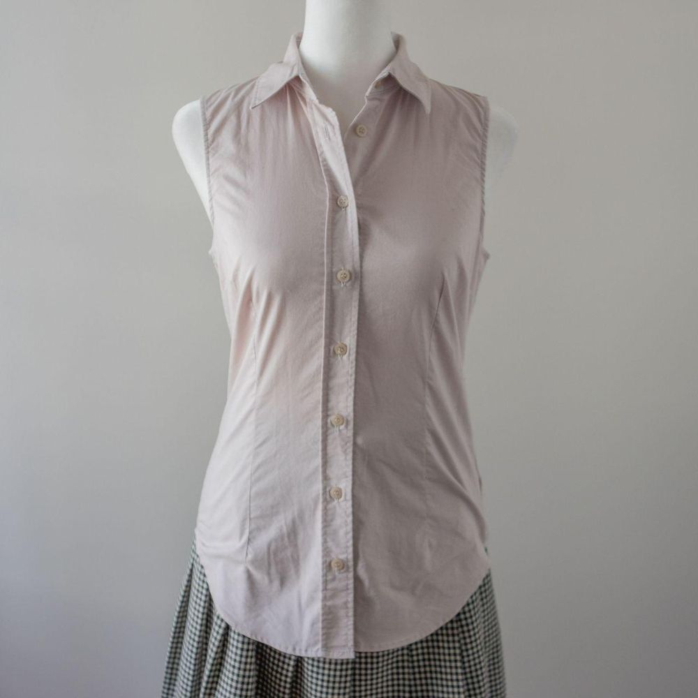 Gray-Beige Women's Sleeveless Collared Button down office work business Shirt